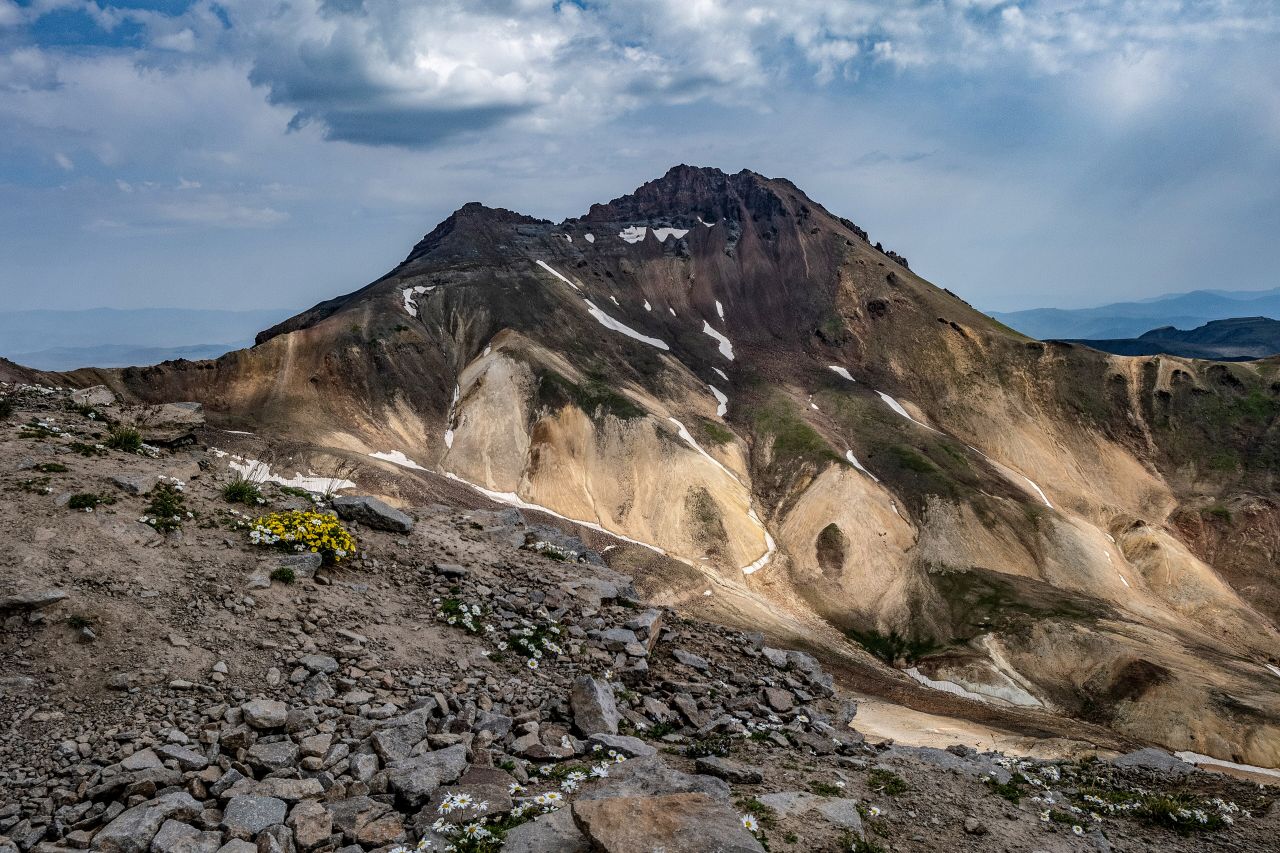 The North summit of Mount Aragats, Armenia's highest, with snow on its slopes